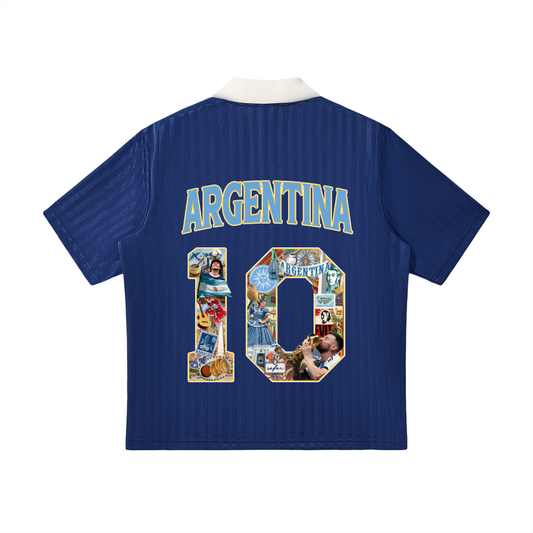 Argentina Campeones World Tour Soccer Jersey front — SAFARWEAR cultural collage design