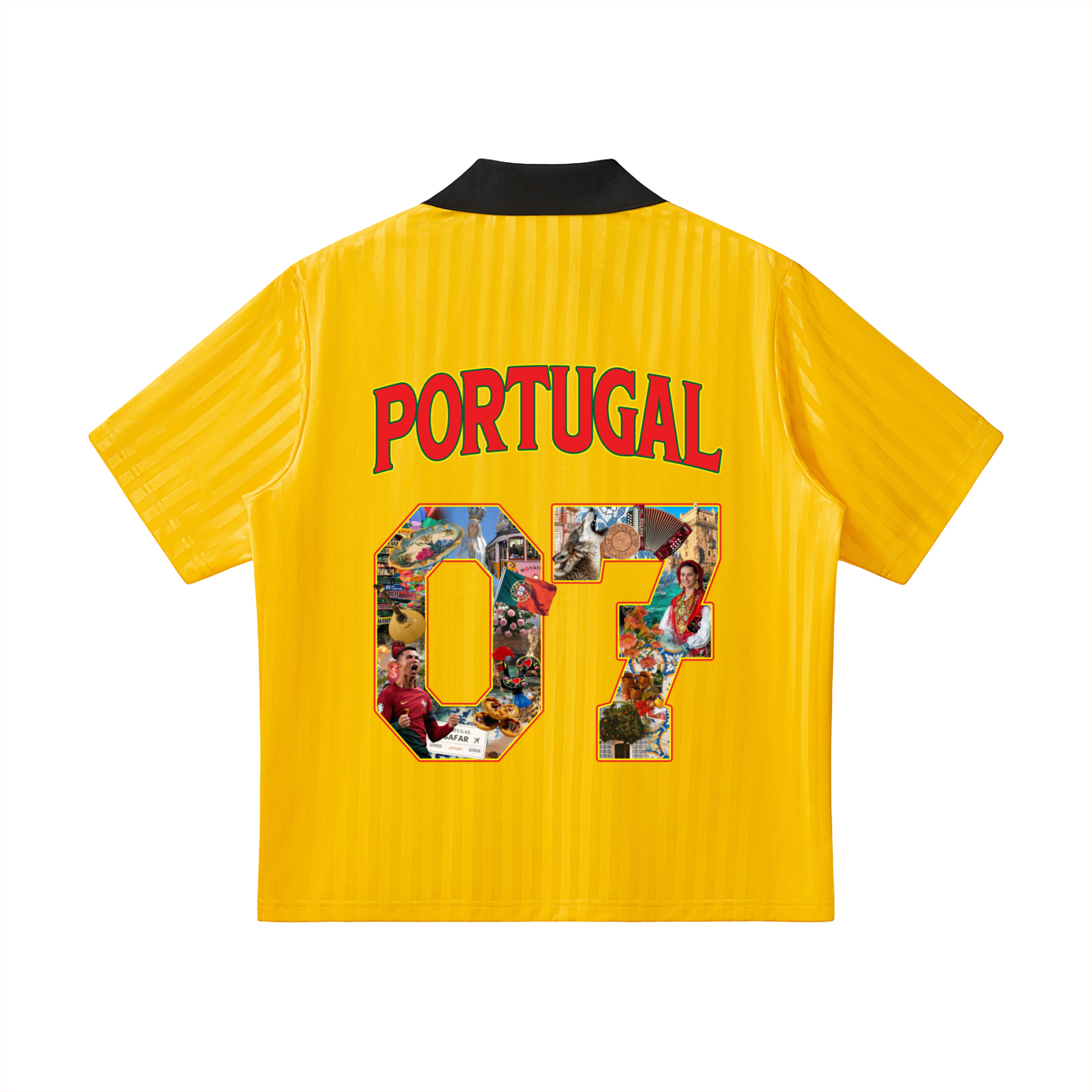 Portugal World Tour cultural soccer jersey yellow with black — SAFARWEAR World Cup 2026