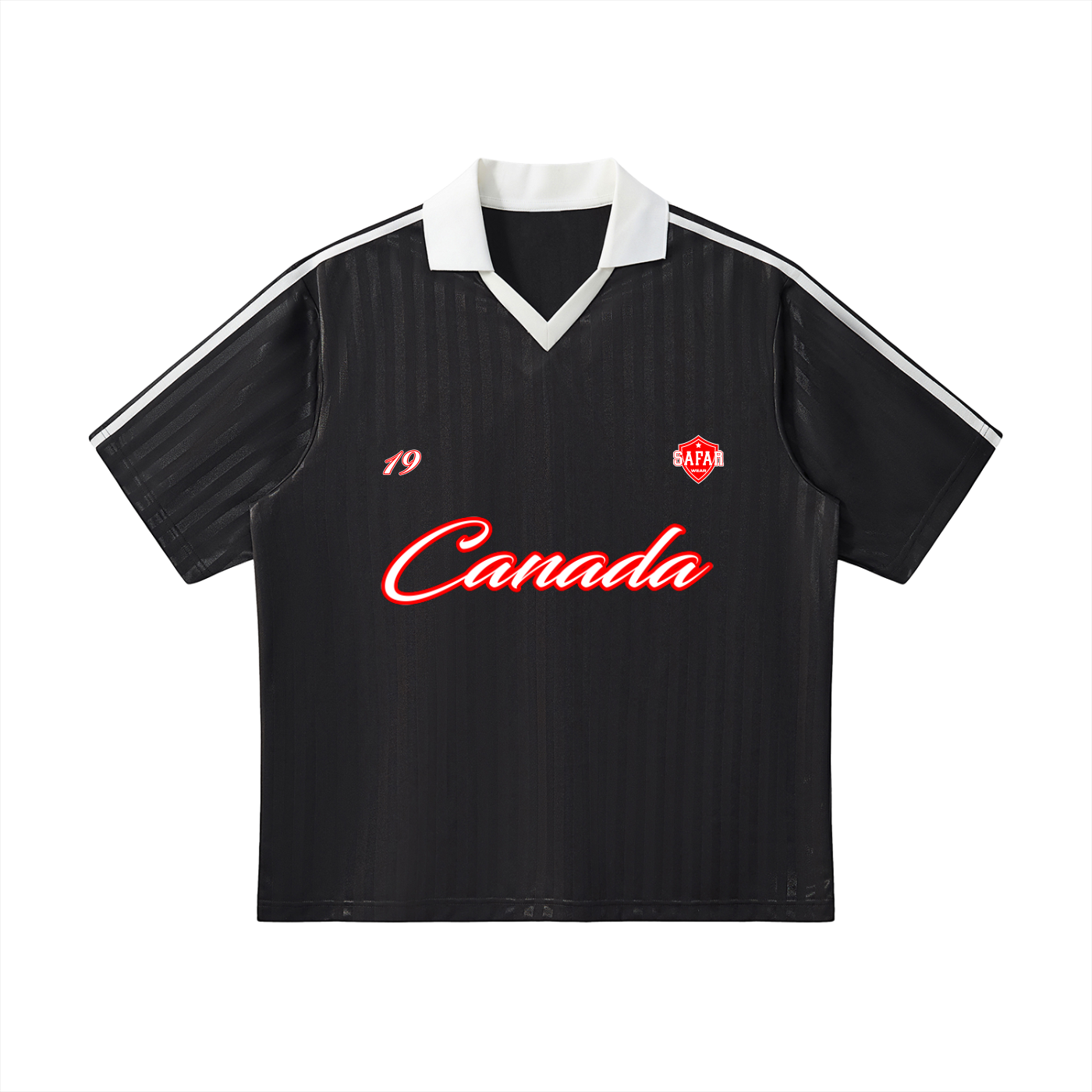 Canada World Tour cultural soccer jersey white with black — SAFARWEAR World Cup 2026