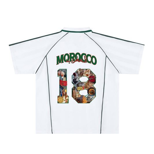 Morocco Atlas Lions World Tour Soccer Jersey front — SAFARWEAR cultural collage design