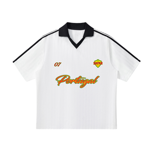 Portugal World Tour cultural soccer jersey white with black — SAFARWEAR World Cup 2026