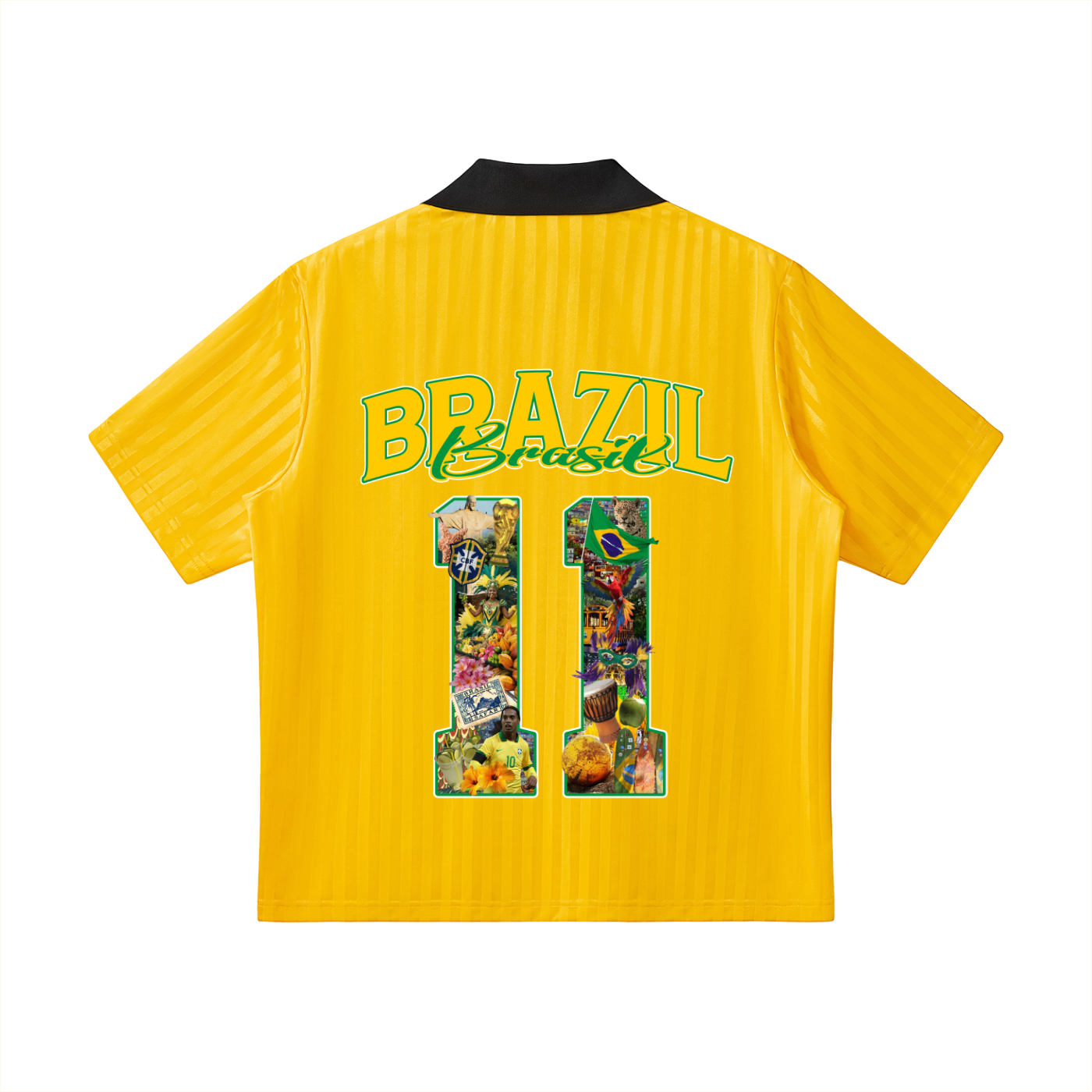 Brazil Jogo Bonito World Tour Soccer Jersey front — SAFARWEAR cultural collage design