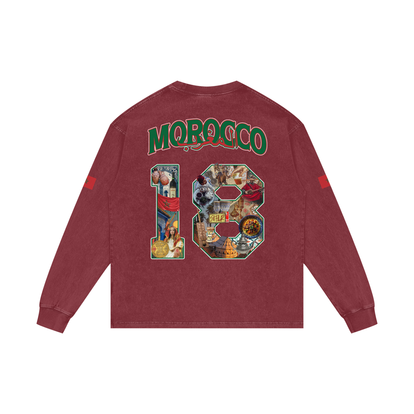 Atlas Lions Morocco Heritage Long Sleeve Tee back — SAFARWEAR diaspora streetwear